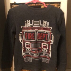 Black Long Sleeve Tee with Fire Truck Graphic